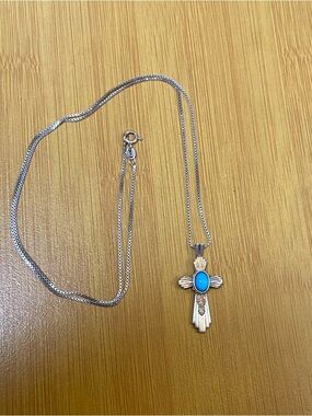 Coleman and Co. Sterling and 12k Gold Cross with Sleeping Beauty Turquoise.